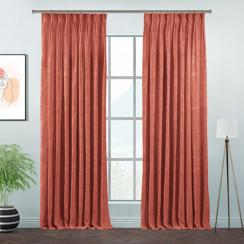 Room Darkening Single Curtain Panel, Salmon Orange, 130 W x 145 D cm