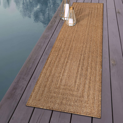 Geometric Natural/Jute Easy-Care Indoor/Outdoor Flat Woven Area Rug
