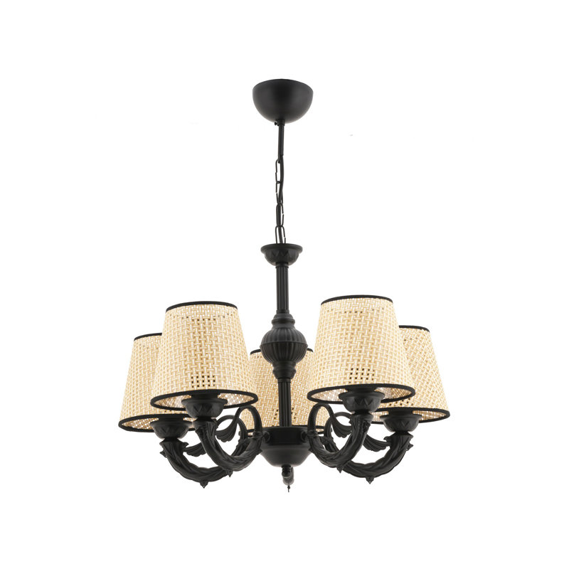 Élégant lustre en métal, finition noire et crème, 21,7 po x 15,7 po x 25,6 po | 5 x douilles E27 (40 W maximum) | Éclairage élégant pour le salon, la salle à manger ou la chambre à coucher | Capuchon en tissu durable, classé IP20