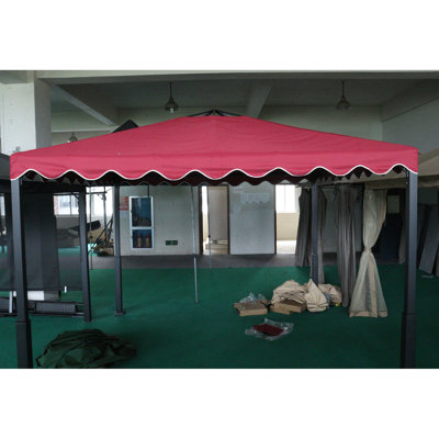 10x10 Ft Outdoor Patio Gazebo Replacement Canopy,Double Tiered Gazebo Tent Roof Top Cover Only wavy border(Frame Not Include)-Red