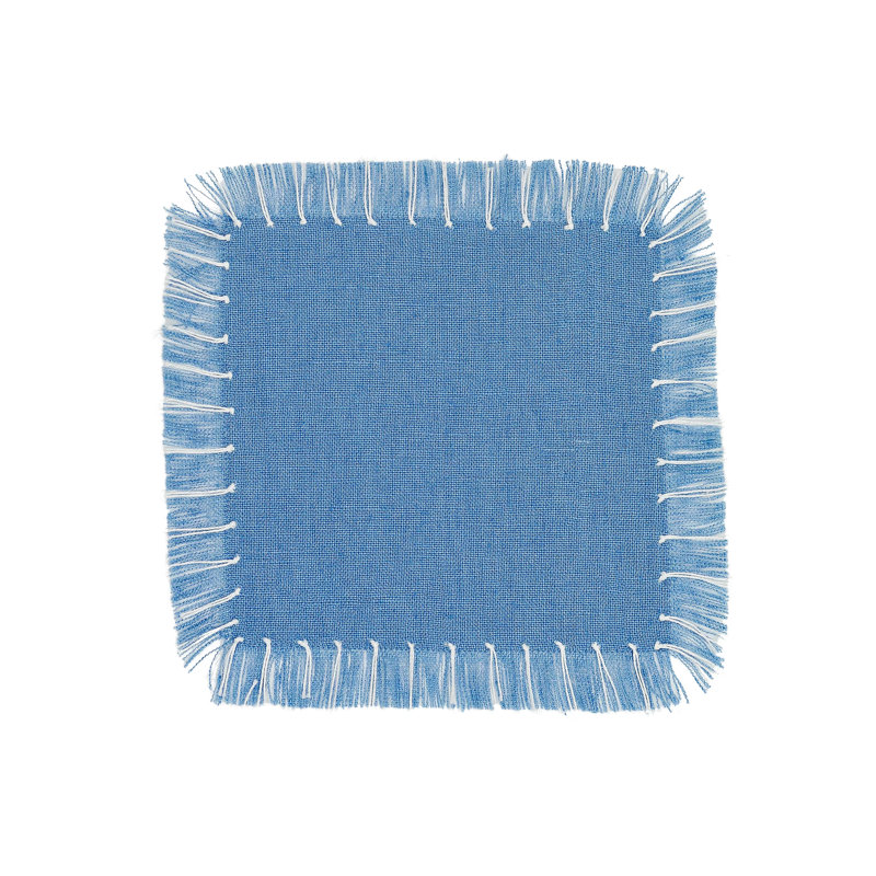 Hand Knotted Fringe Cocktail Napkin, Denim