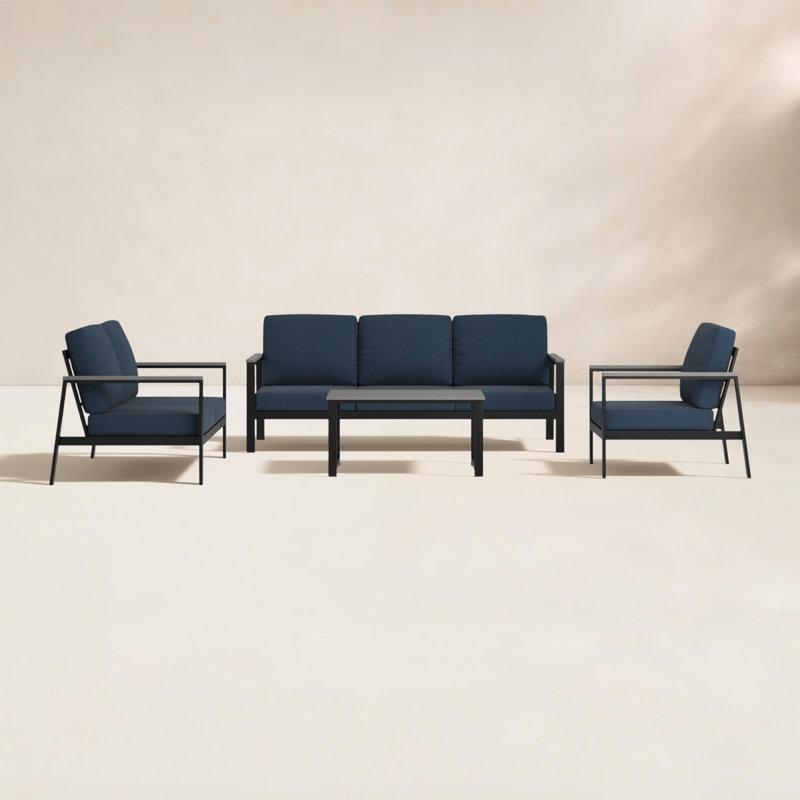 Townsend 4 Piece Sofa Seating Group with Sunbrella® Cushions, Canvas Navy Sunbrella® Canvas