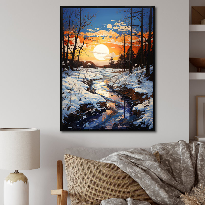 «Winter Sky Serenity Pastoral I», reproductions d'art mural paysage et nature, Cadre flottant noir