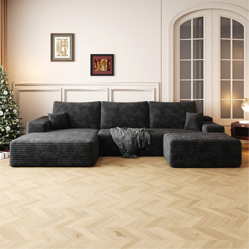Canapé modulaire 107 po avec 1 repose-pieds Cloud, fauteuils rembourrés minimalistes modernes, canapé confortable en forme de U, canapé d'angle à assise profonde, aucun assemblage requis