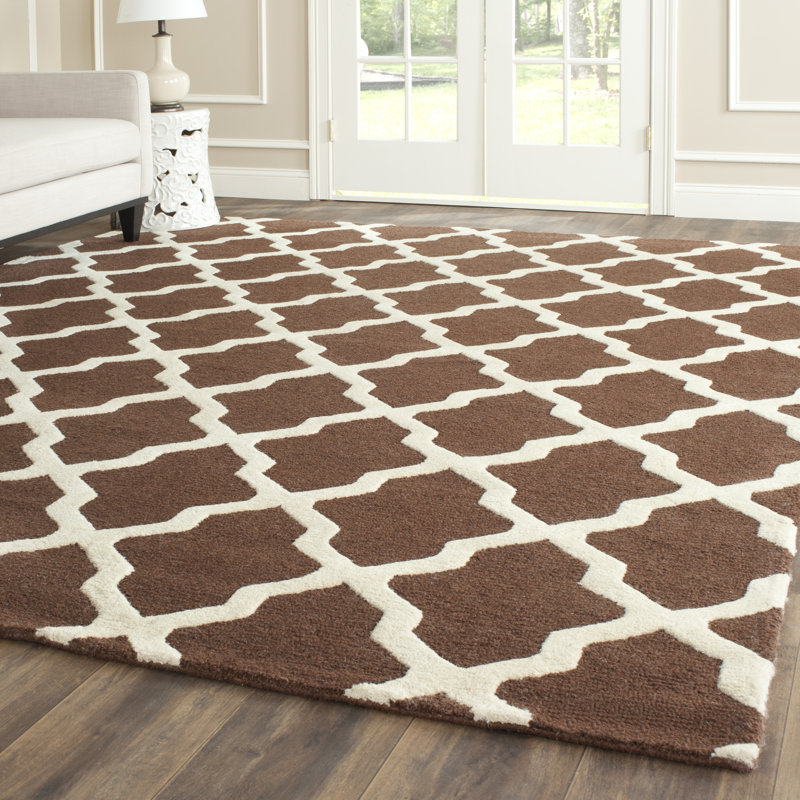 Cannen Hand Tufted Wool Geometric Rug, Rectangle 2' x 3', Ivory/Dark Brown