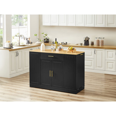 Grand îlot de cuisine de 53 pouces avec armoire de rangement pour poubelle, table pour îlot avec tiroir et tablettes réglables, meuble-bar pour poubelle 13 gallons et chêne (paquet B)