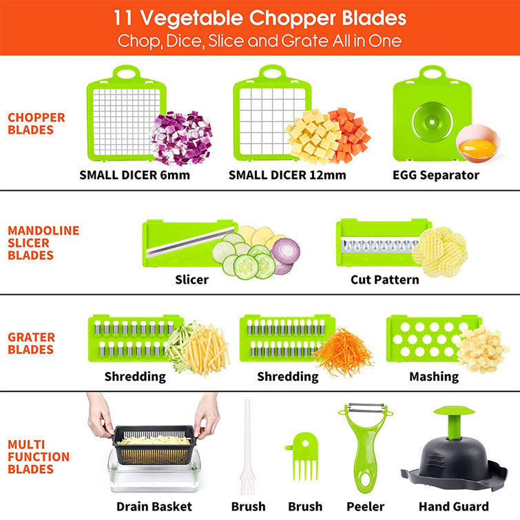 LOTESTO 14 In 1 Multifunctional Food Chopper Vegetable Slicer Dicer Cutter  With 8 Blades & Container