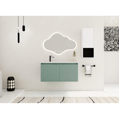 Meuble-lavabo flottant 36 po avec lavabo en résine et tiroir latéral 36 po / blanc, contemporain