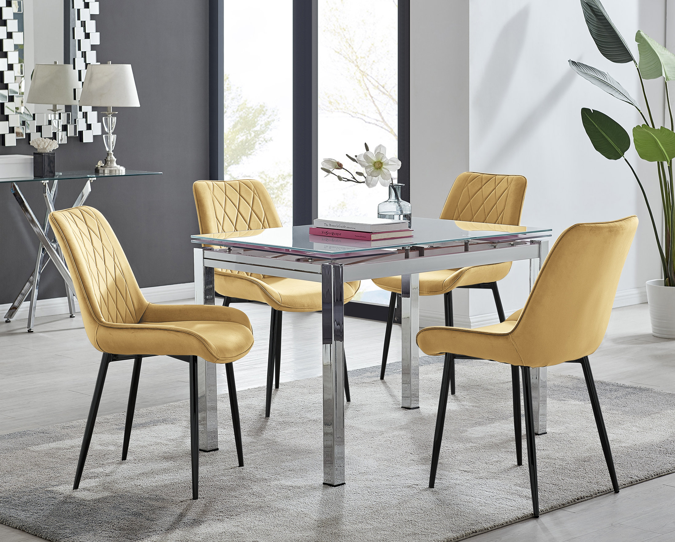 Bless International Tierra Modern Glass And Metal Extendable Dining Table Set And 4 Luxury 6770