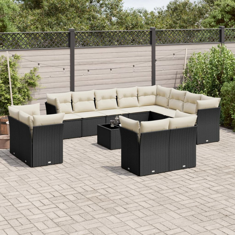 Ensemble de canapé de jardin Vidaxl noir avec coussins blanc crème
