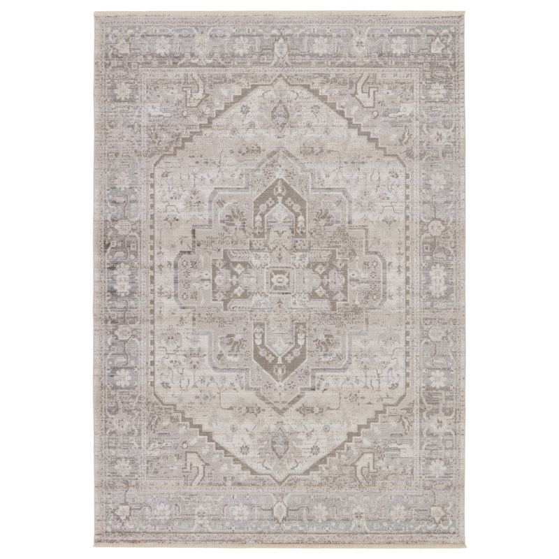 Tapis taupe / argenté Venn Medallion (7 pi 10 po x 10 pi 10 po), Rectangle 7 pi 10 po x 10 pi 10 po