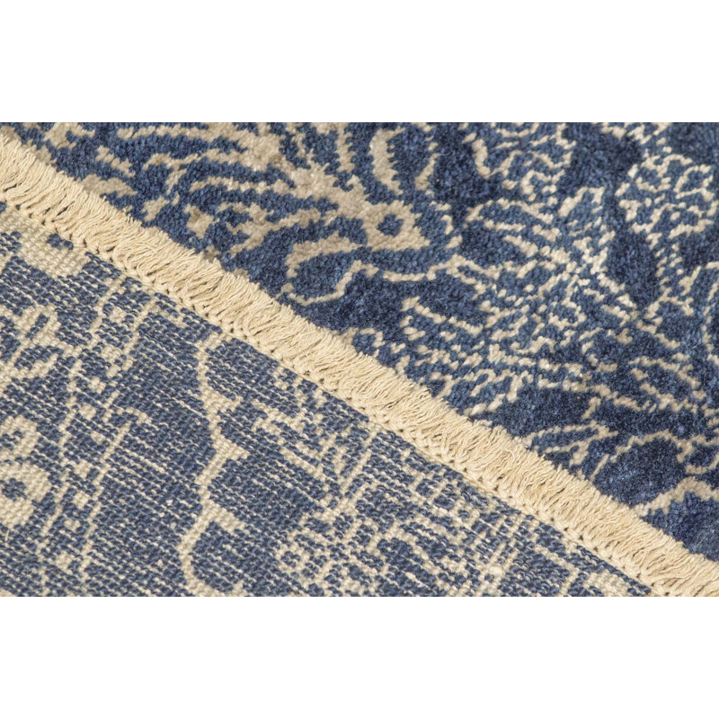 Hand-Knotted High-Quality Blue and Silver Area Rug