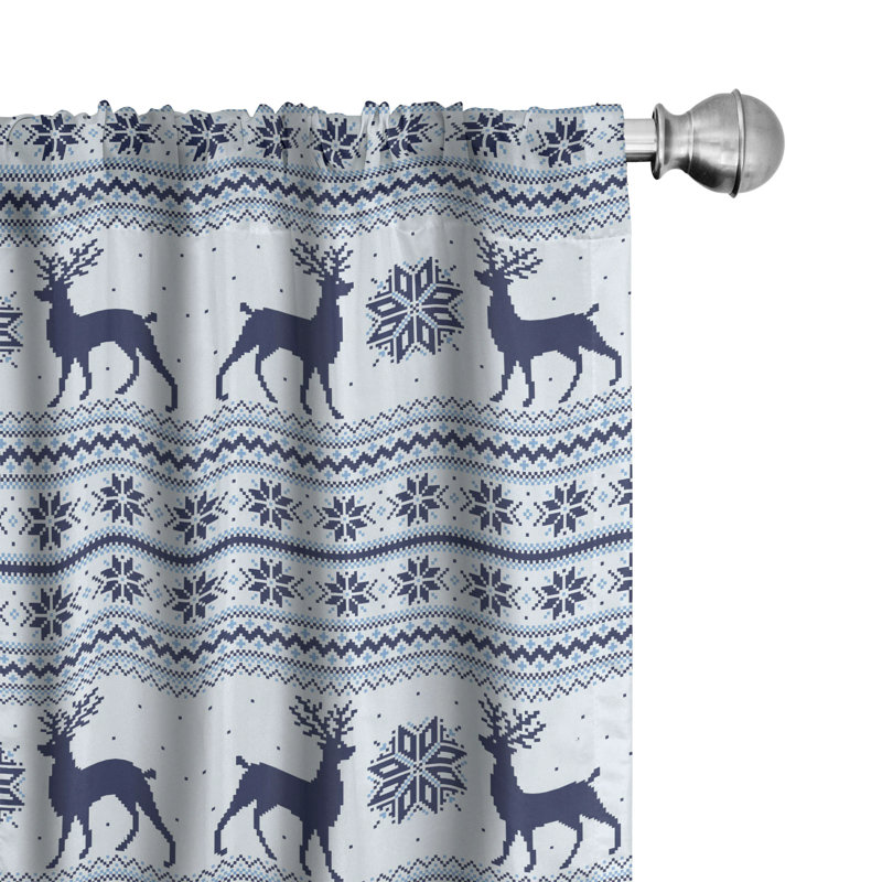 Blue Nordic Pattern Light Filtering Rod Pocket Curtain Panels