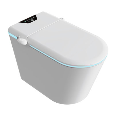 12 Inch Rough-In One Piece Automatic Smart Toilet Motion Sensor Lid Hands-Free Foot Flush Adjustable Bidet Wash Warm Air Dry LED Display Night Light Power Outage Flush Certified Luxury Bathroom Toilet