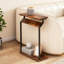 Table d'appoint mince pour les petits espaces, table de bout étroite pour canapé et lit, table de canapé peu encombrante avec plateau brun rustique pour le salon et la chambre à coucher