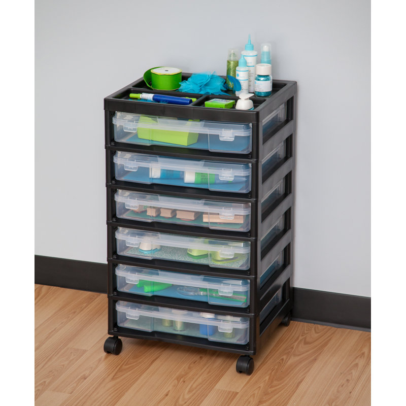 Black 5-Drawer Plastic Scrapbook Storage Cart with Organizer Top
