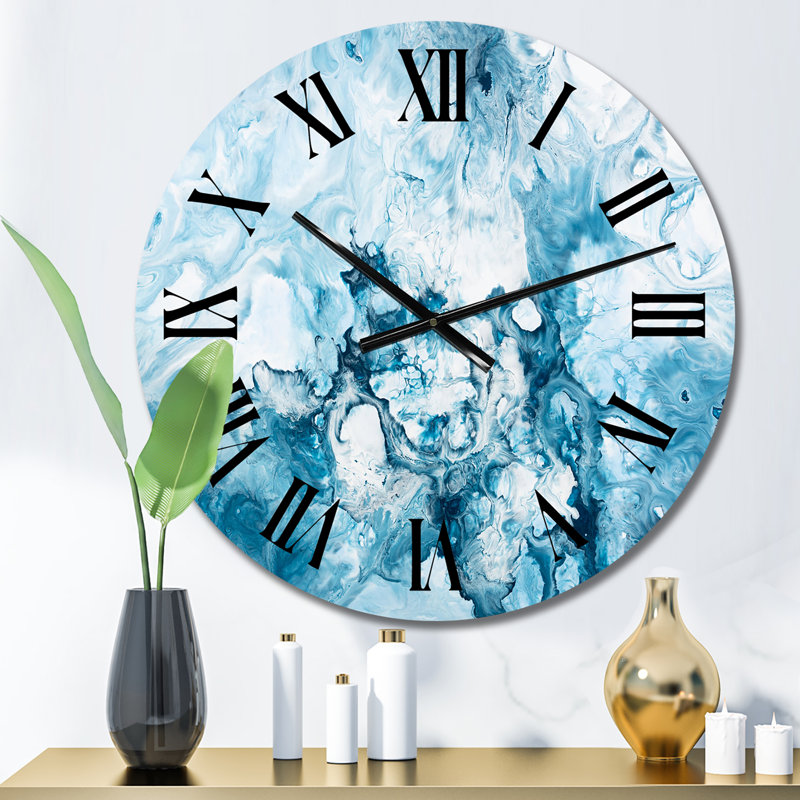 Horloge murale Modern Blue Waves - Blue and White, Petit