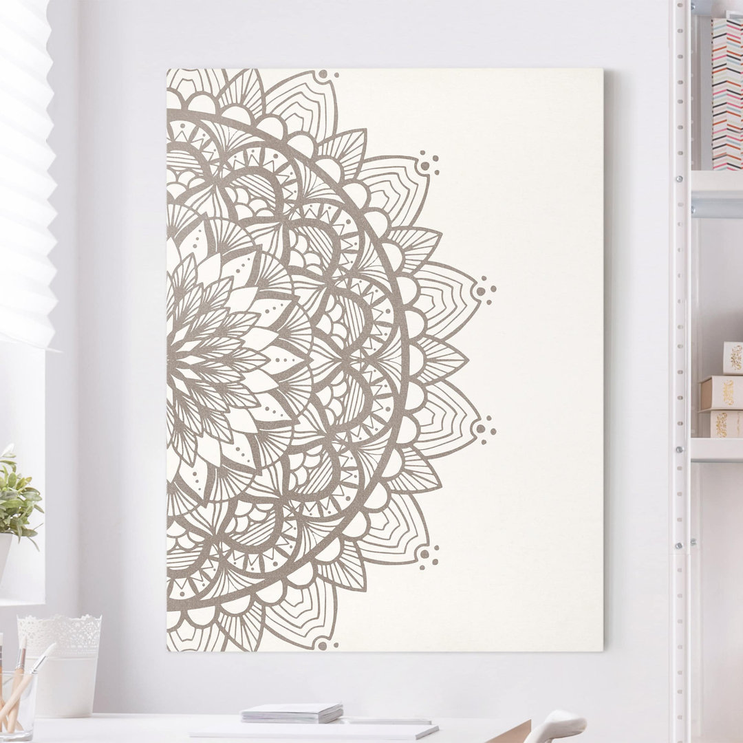 Leinwandbild - Mandala Illustration Shabby Beige Weiß 2 1 Rechteck