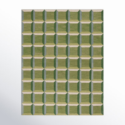 Giedre Green Beige Hand-Tufted Wool Rug