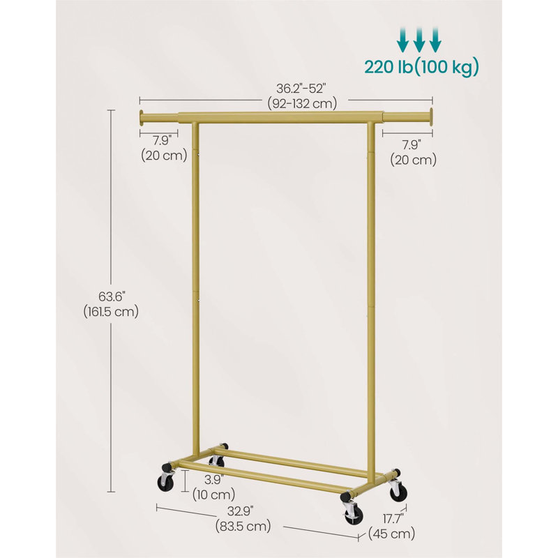 Bonville Adjustable Rolling Clothing Rack, Gold