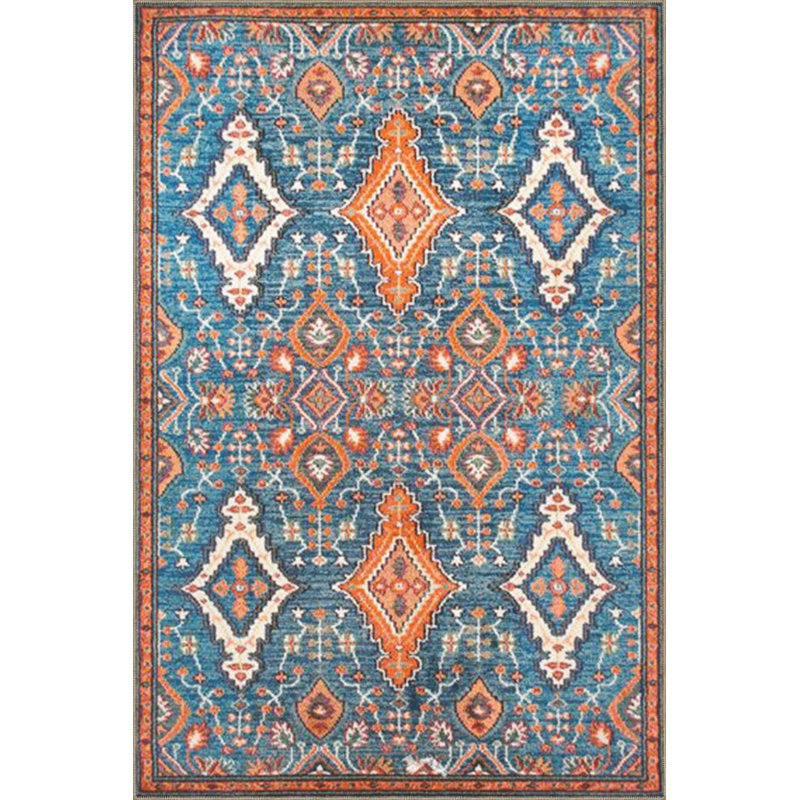 Tapis décoratif bleu traditionnel lavable à la machine, Sous-tapis carré 3 pi 11 po inclus