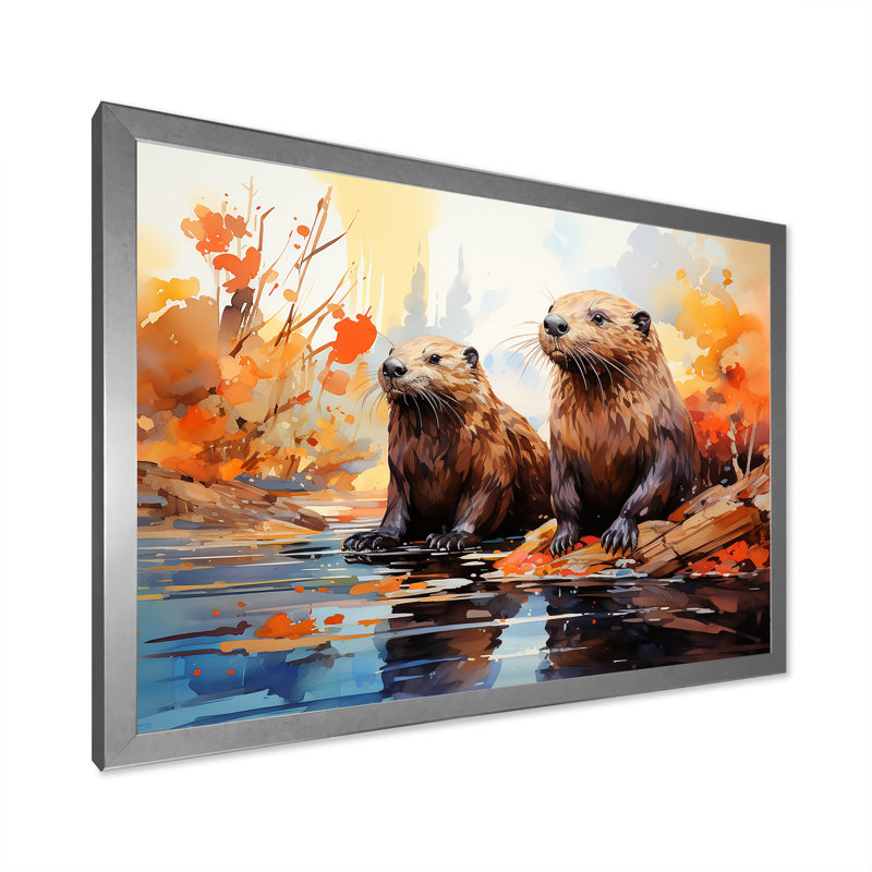 Portrait of Beavers Habitat sur toile, H 34 po x l 44 po x P 1,5 po, Cadre photo argenté