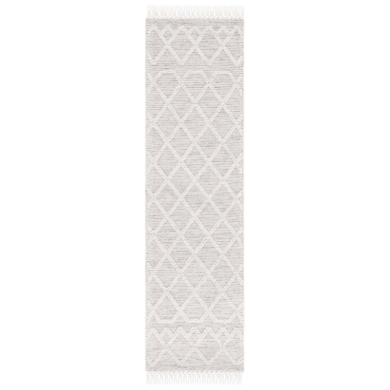 Tapis ivoire / noir en laine et coton tissé à la main sahuarita, Tapis de couloir 2 pi 3 po x 8 pi