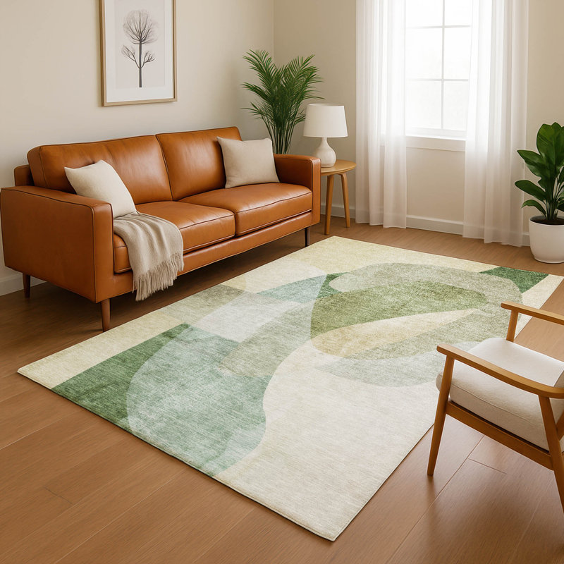 Tapis abstrait lavable à la machine de qualité supérieure Mayfield AMF2057, 3 pi x 5 pi, Aloès