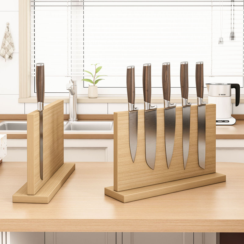 THMINS Support à couteaux magnétique large pour porte-couteaux magnétique double face, Bois
