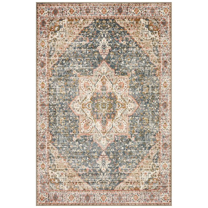 Tapis décoratif lavable orange à motif floral traditionnel, Sous-tapis carré 3 pi 3 po inclus