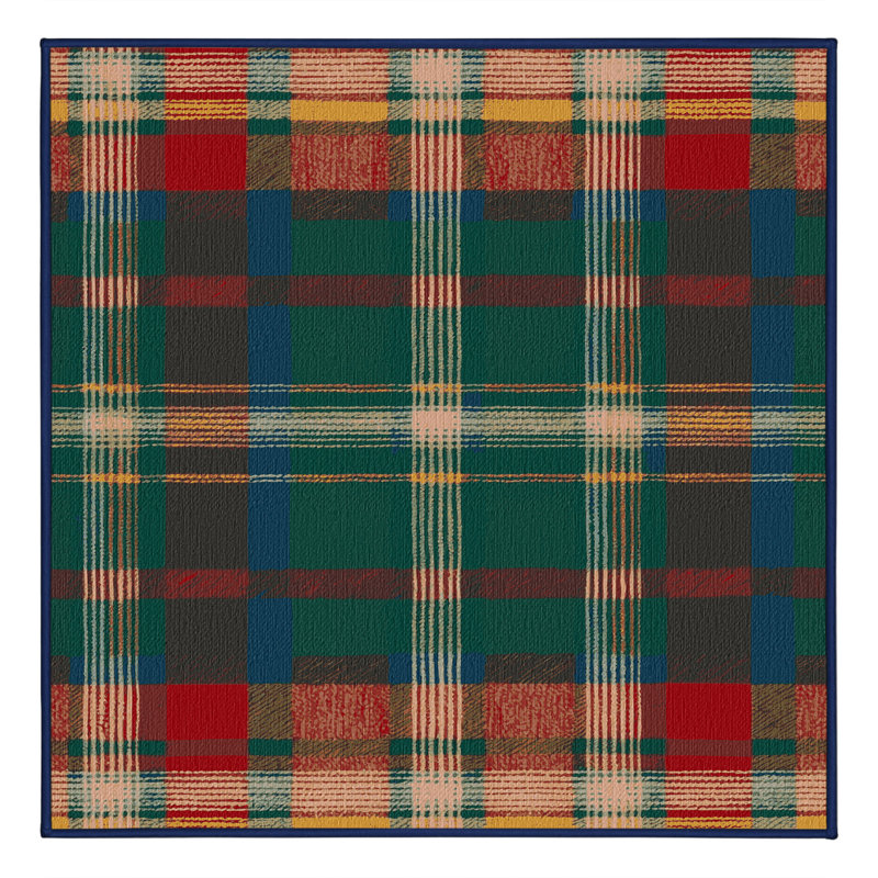 Washable Plaid Patterns Farm Area Rug, Square 7'