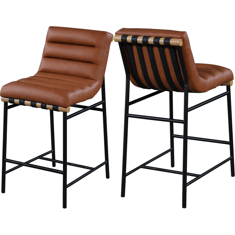 Vincentas Upholstered Counter Stool, Cognac Faux Leather, Counter Stool (26.4" Seat Height)