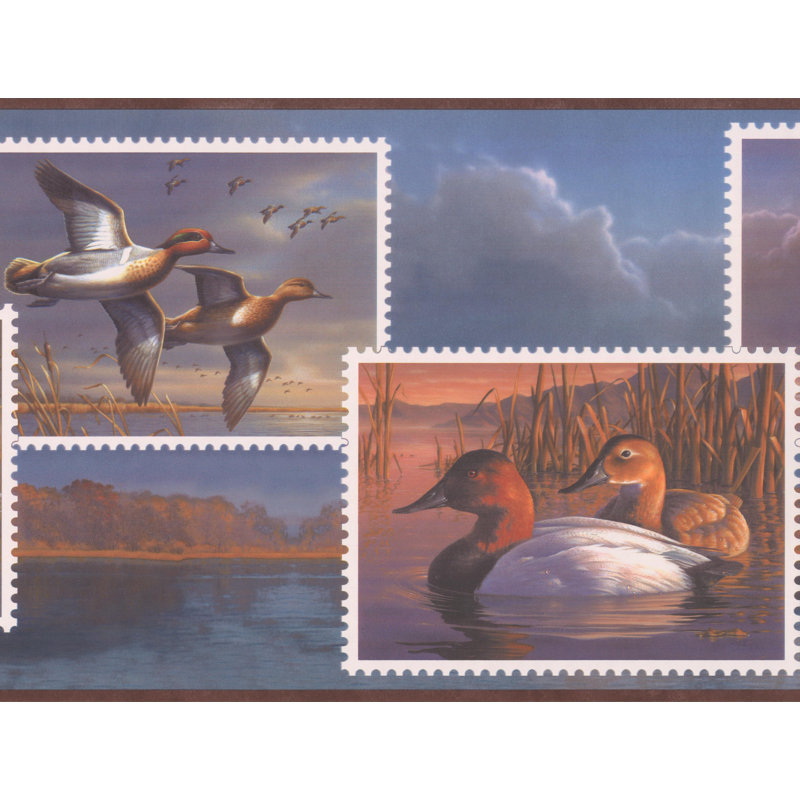 Bordure de papier peint à motif de vie sauvage L 10 pi x l 180 po Balch Ducks on Postage Stamps