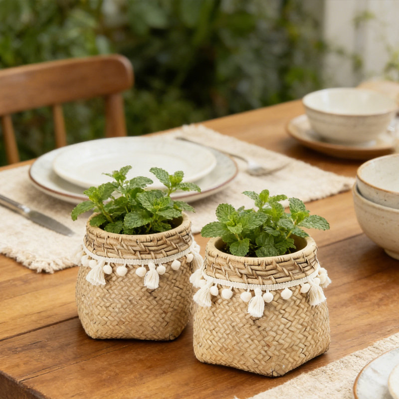 Ensemble de 2 pots à fleurs à tissage de ciment 2 pièces - Contenants de plantation élégants de 6,5 pouces pour espaces de jardinage personnalisés