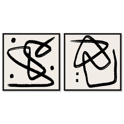 Dreaming in Lines Set Canvas Print Modern Wall Art Set by Art Remedy, Black Frame, 12 x 12