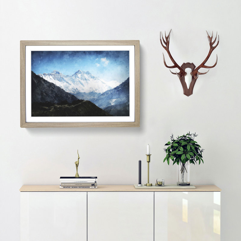 Mount Everest in Tibet and Nepal - Picture Frame Graphic Art Print, 33cm H x 45cm W x 2cm D, Oak Framed