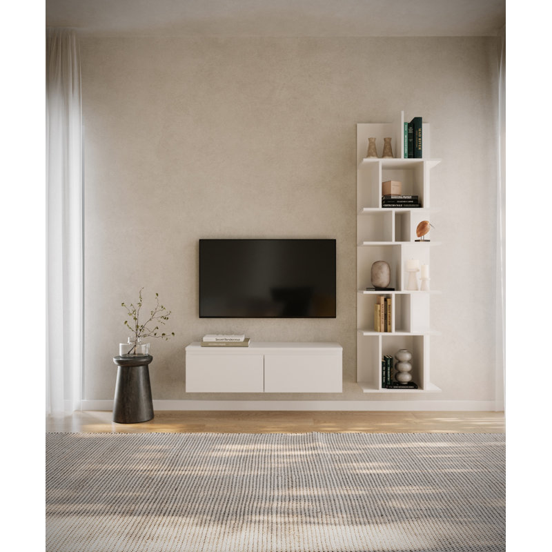 Syvanna Wall-Mounted TV Cabinet, White, 28.4cm H x 100cm L x 31.8cm W