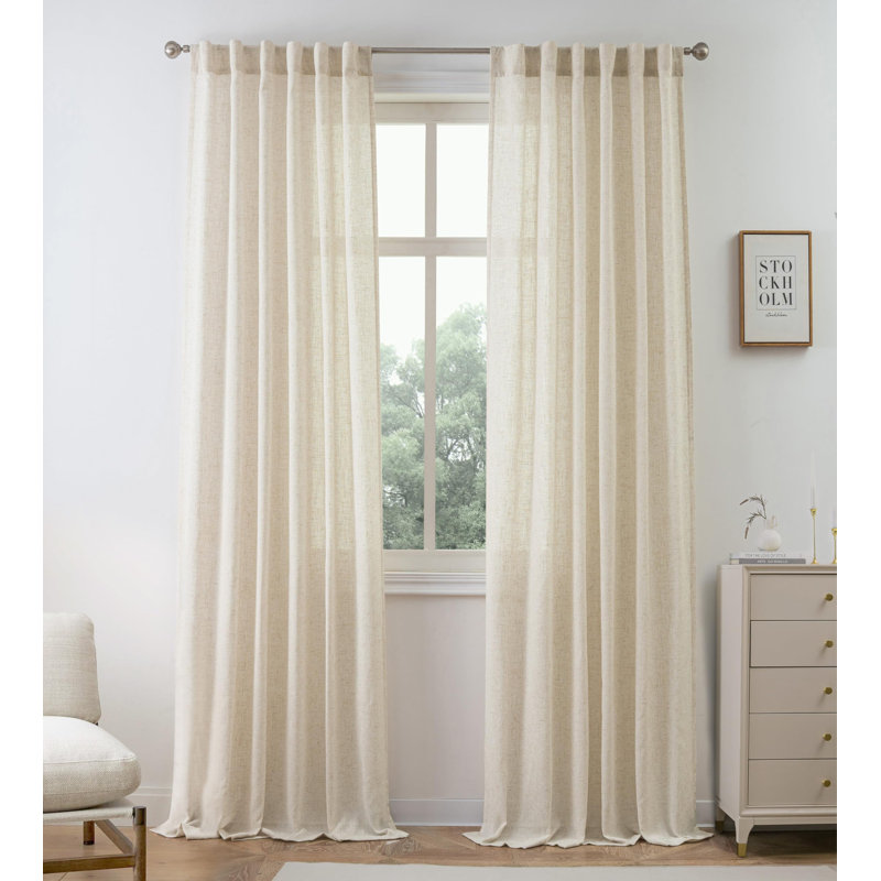 Paire de rideaux semi-transparents avec passe-tringle Janie, Lin clair, L 52 po x L 120 po