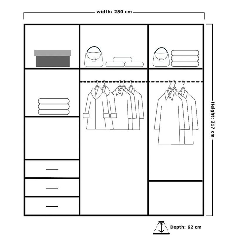Modern Sliding Wardrobe with Mirror - 4 Colours, 3 Sizes