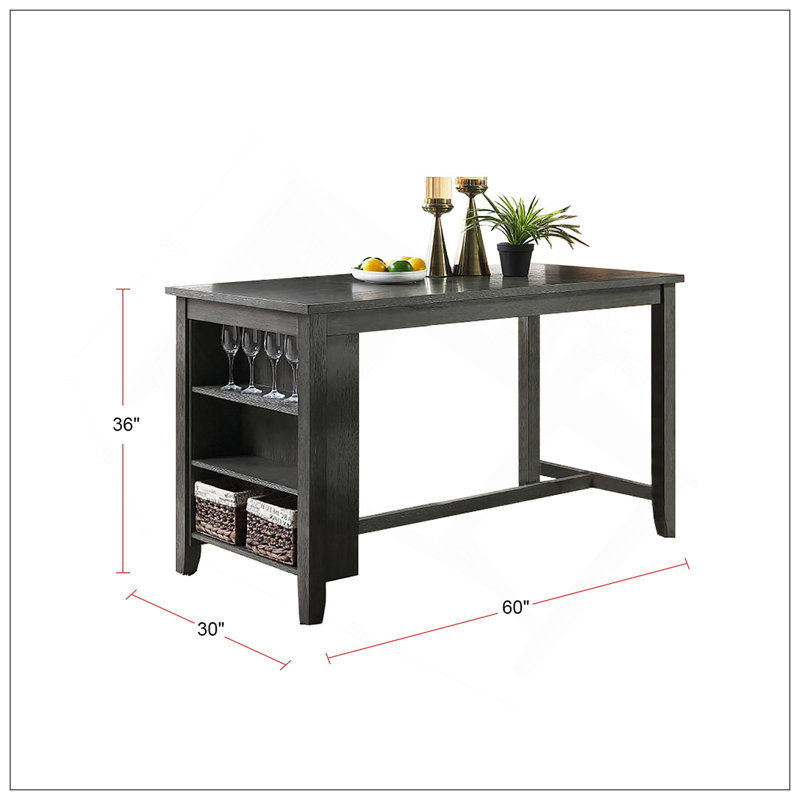 Table de salle à manger rectangulaire en bois à hauteur de comptoir avec rangement en noir
