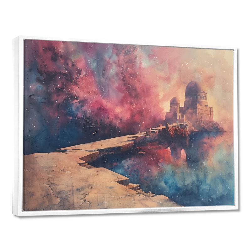 Rose, bleu, été, astral, observatoires I - Art mural, H 34 po x l 44 po, Toile tendue
