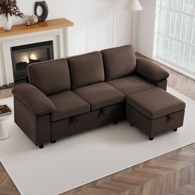 Waldorf 91.7" 3-Seat Sectional Sofa With Ottoman And Built-In Storage