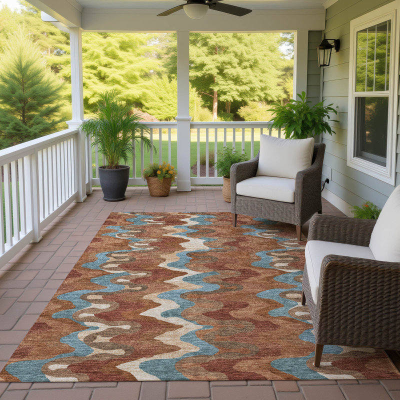 Machine Washable Indoor/Outdoor Chantille ACN2481 Abstract Rug, 8' x 10', Paprika