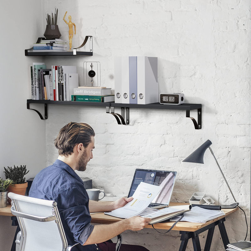 3 Piece Solid Wood Floating Shelf, Black