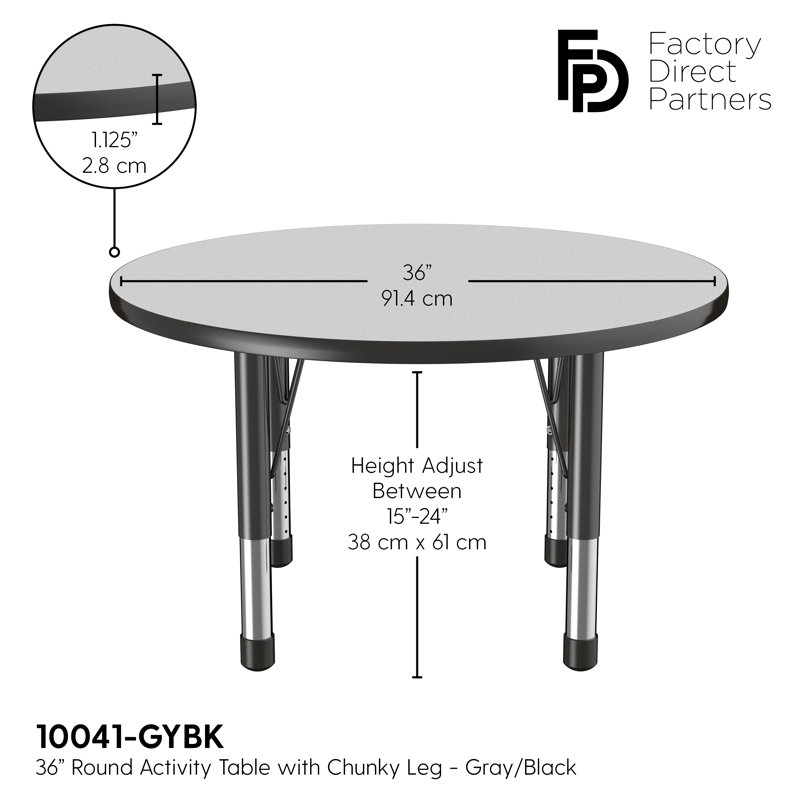 Table ronde à hauteur réglable, Épais, Gris / noir, 36"