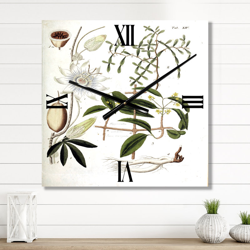 Horloge murale rétro Vintage Plant Life IV - Farmhouse, Grand