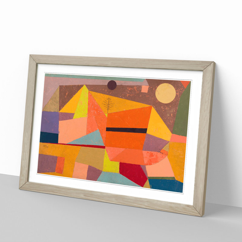 Joyful Mountain Landscape by Paul Klee - Picture Frame Painting, 27cm H x 36cm W x 2cm D, Oak Framed