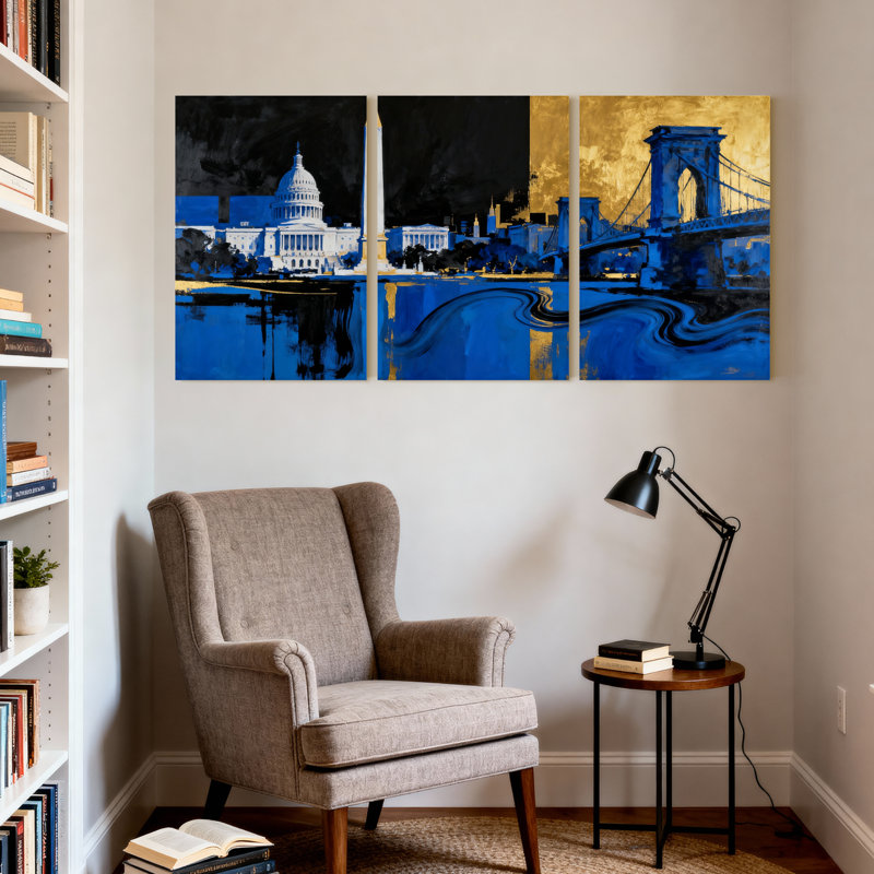Ensemble de 3 reproductions d'art sur toile, "Bridge", H 18 po x l 36 po
