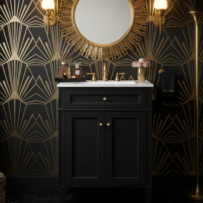 24" Free-Standing Bathroom Vanity With Ceramic Sink, Bathroom Storage Cabinet With 1 Tip-Out Drawer & 2 Soft-Close Doors With Organizers