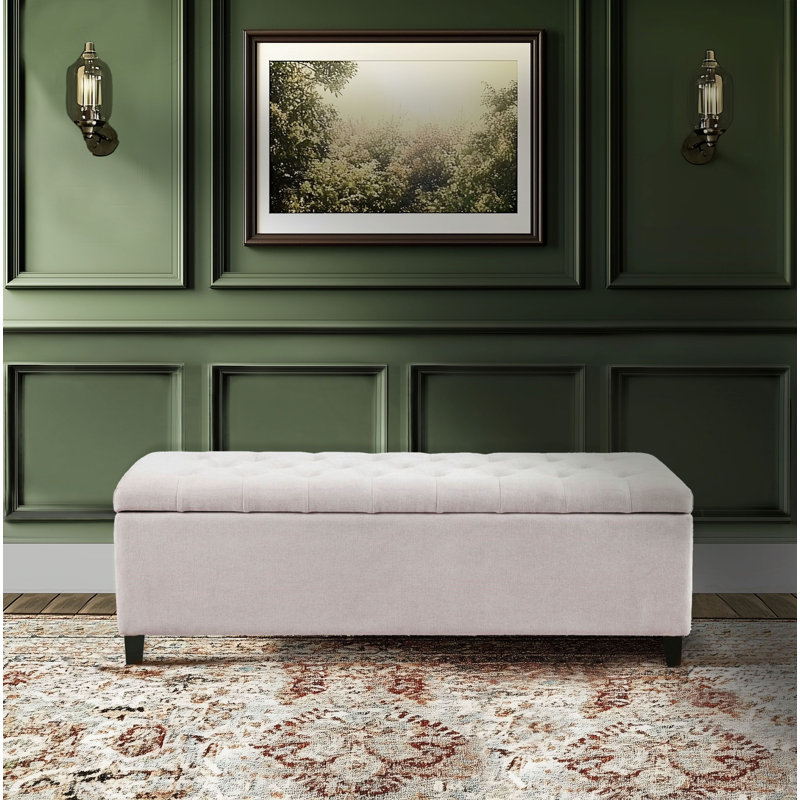 Maniscalco Ivory Fully Upholstered Flip-Top Tufted Storage Bench, Ivory